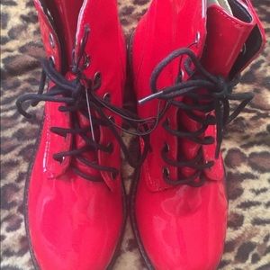 New Shiny red combat boots